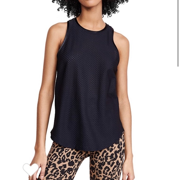 Koral Tops - KORAL ACTIVEWEAR Black Lightweight Mesh Tank Top with satin band at neckline